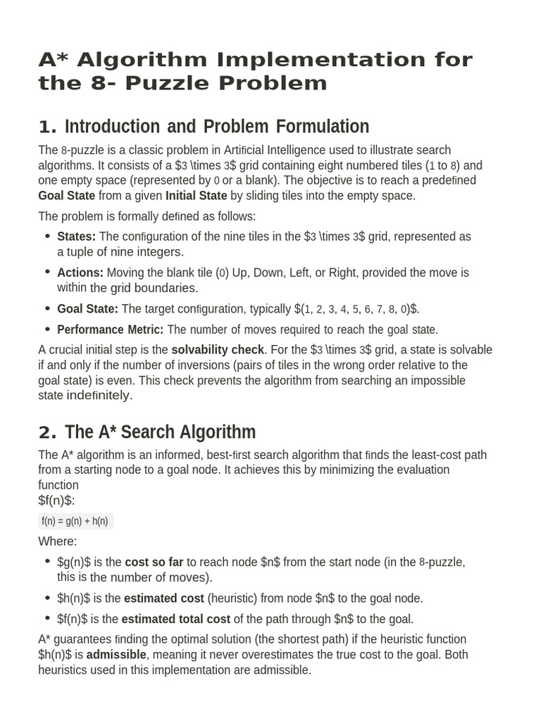 A* Algorithm for 8-Puzzle Solution | PDF | Algorithms And Data ...