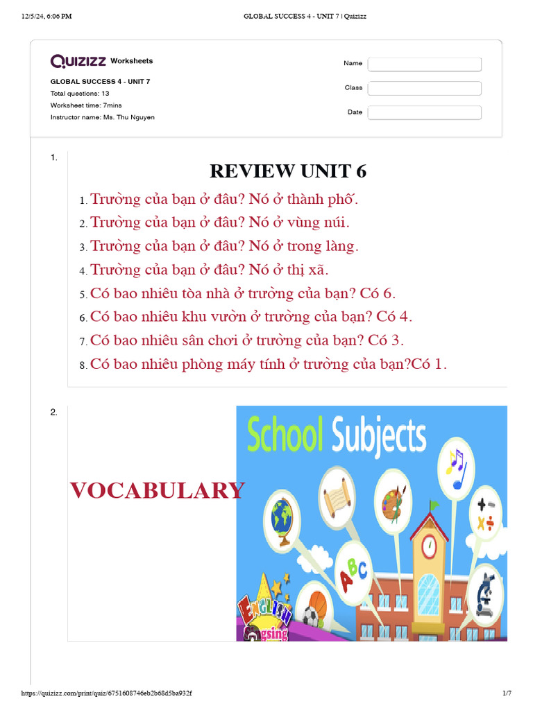 Global Success 4 - Unit 7 | PDF