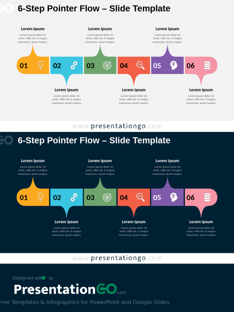 6-Step Pointer Flow Slide Template | PDF