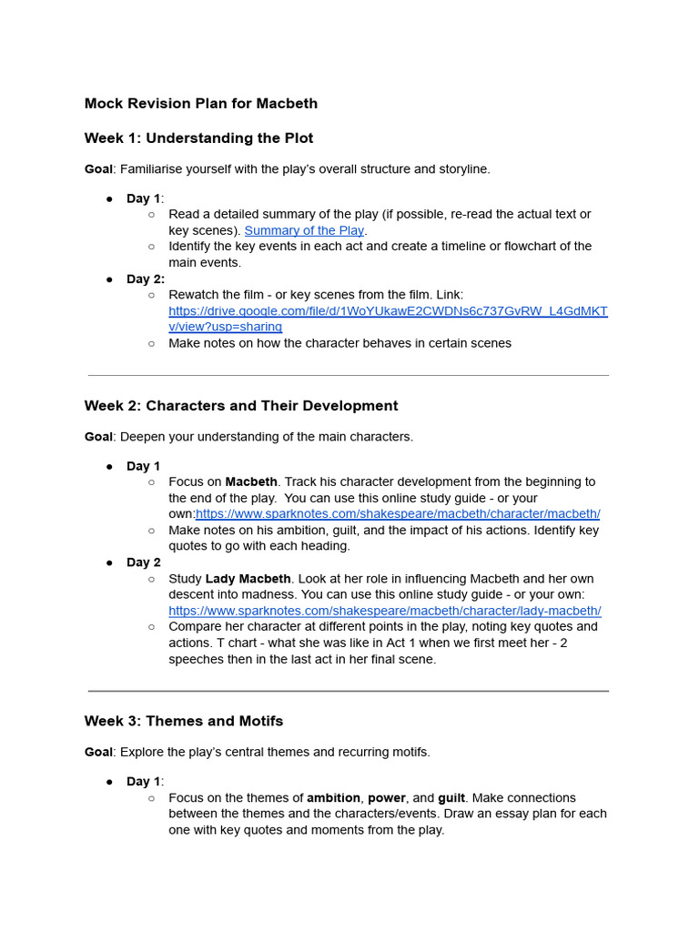Macbeth Revision Plan Guide | PDF | Macbeth