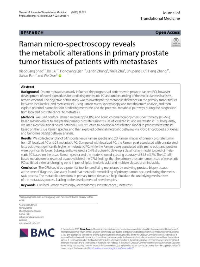 Raman micro-spectroscopy reveals the metabolic alterations in primary ...
