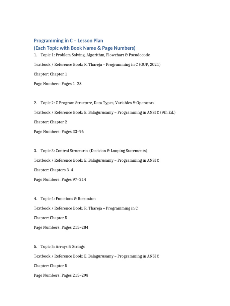 C Programming Each Topic Page Numbers | PDF