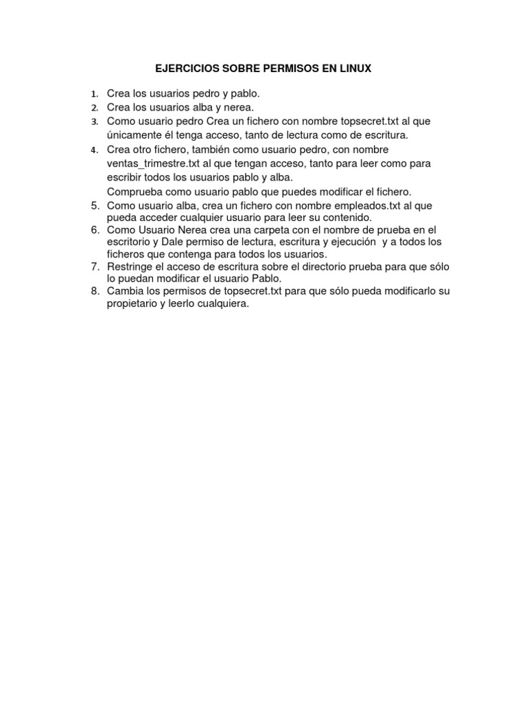 Ejercicios de Permisos en Linux | PDF
