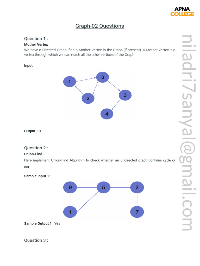Graoh-02 Questions (1) (1) | PDF | Vertex (Graph Theory) | Mathematical ...