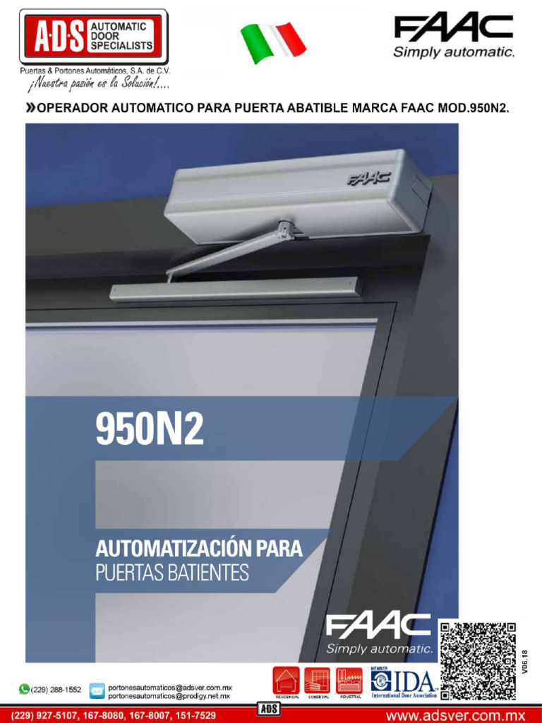 Operador Automatico para Puerta Abatible Marca Faac Mod.950n2 | PDF