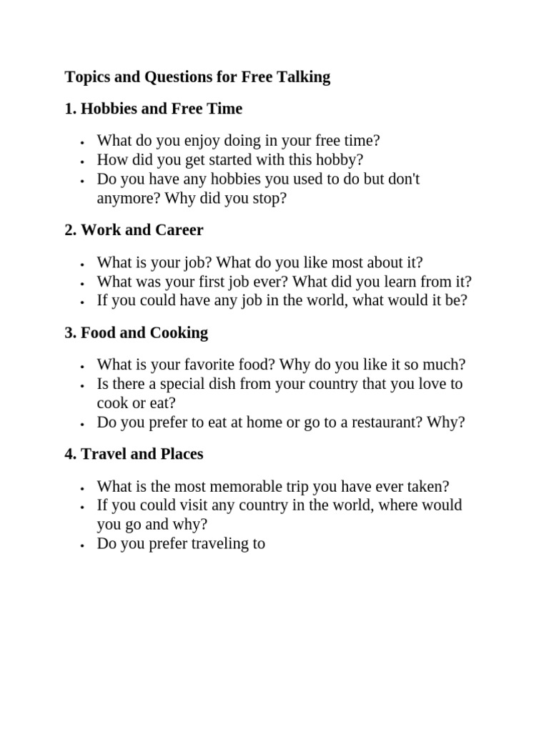 Topics and Questions for Free Talking | PDF