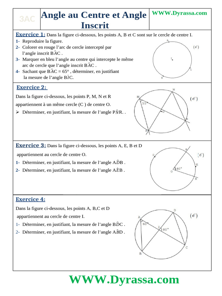 Vérification des triangles et angles dans un cercle | PDF | Triangle ...