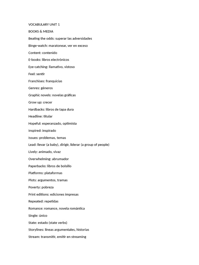 Vocabulary Unit 1 | PDF