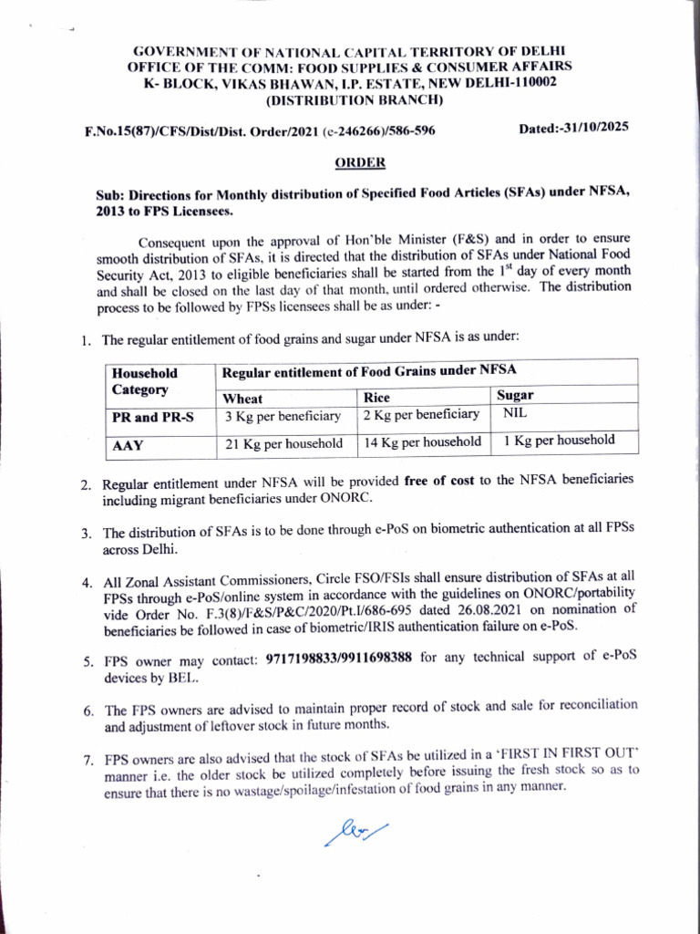 Sale Opening Order for Nfsa | PDF