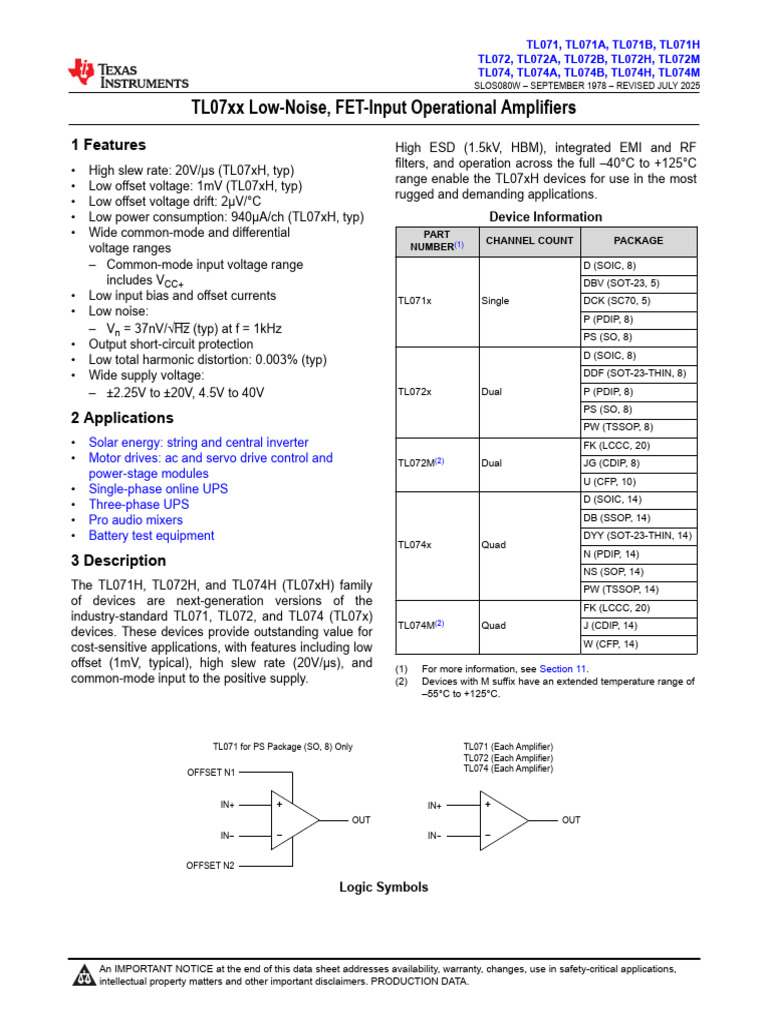 tl072 | PDF | Electromagnetism | Electrical Components