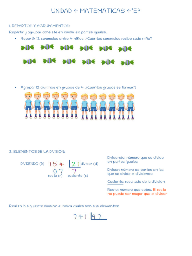 Unidad 4 Mate 4º Ep Explica | PDF | División (Matemáticas) | Aritmética