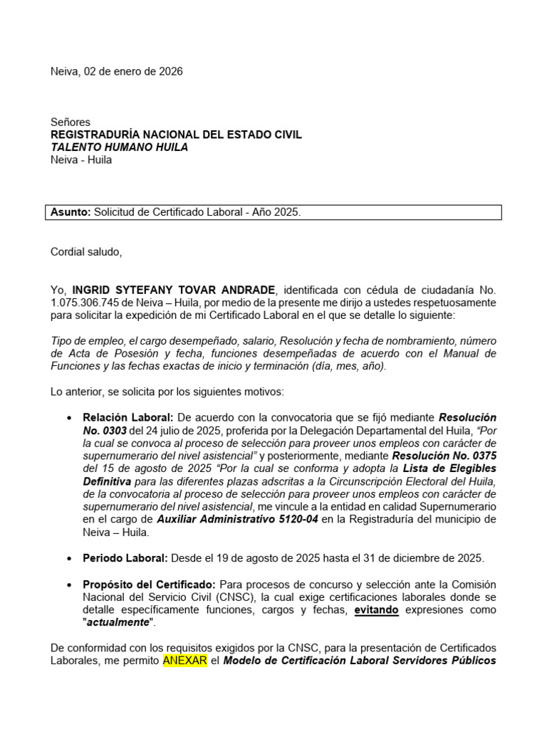 Solicitud de Certificado Laboral 2025 | PDF