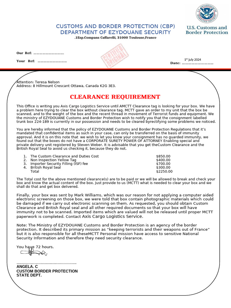 Customs Clearance Requirements for Box | PDF | U.S. Customs And Border ...