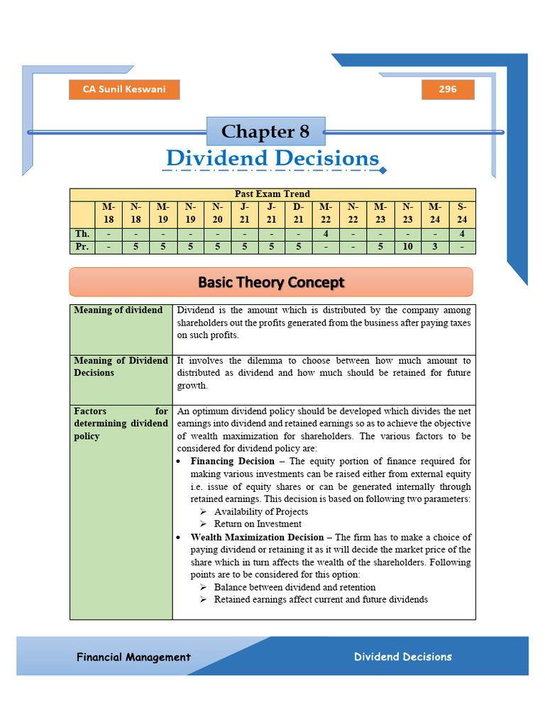 Dividend Decisions in Financial Management | PDF | Dividend | Cost Of ...