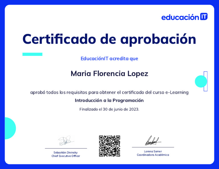 Certificado Introducción A La Programación EducaciónIT | PDF