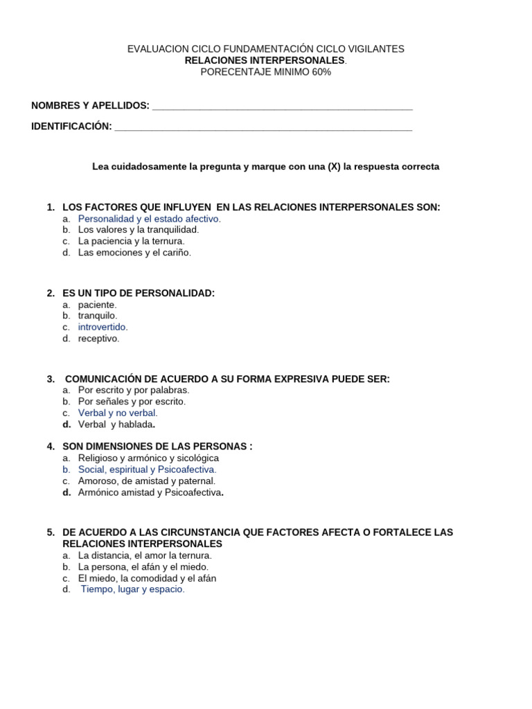 Evaluación de Relaciones Interpersonales | PDF