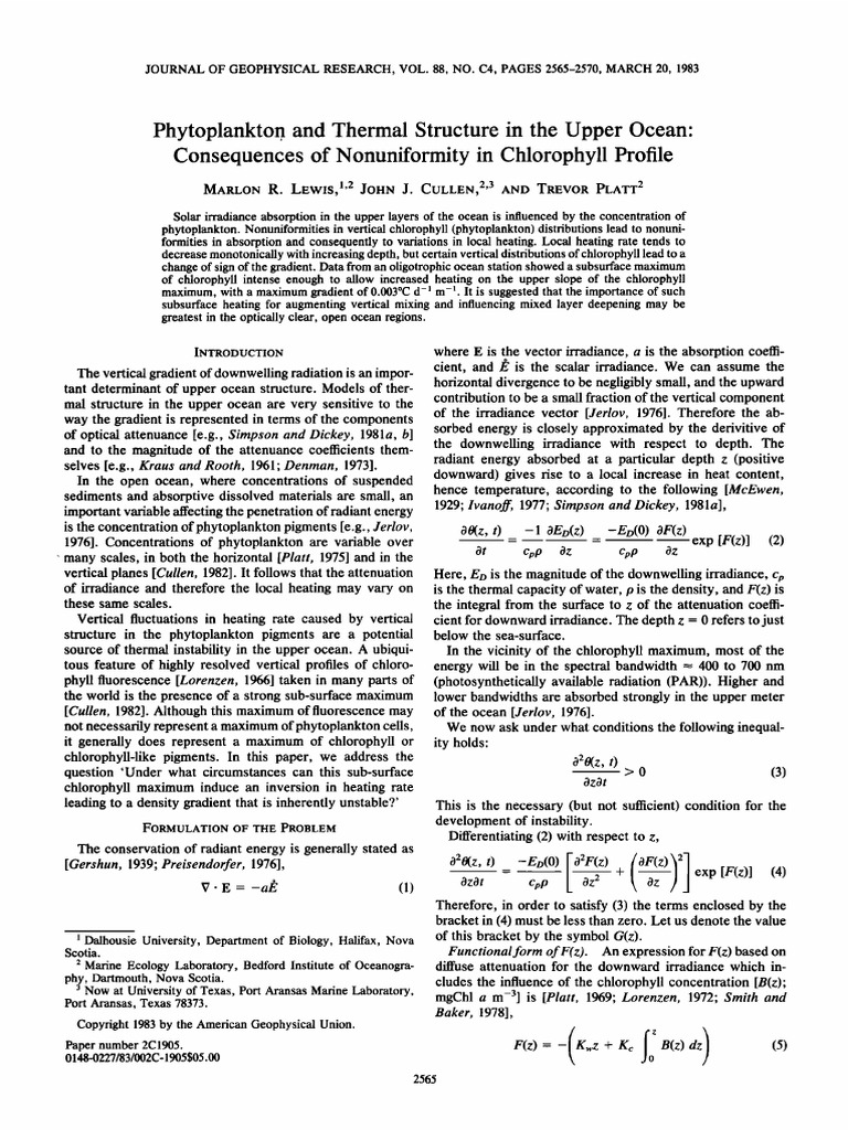 (1983)Phytoplankton and Thermal Structure in the Upper Ocean ...