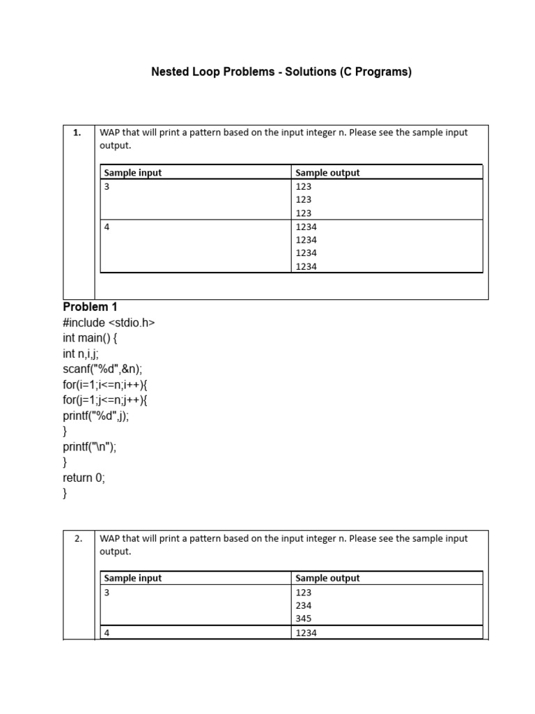 Nested Loop Pattern Programs in C | PDF | Computer Programming | Computing