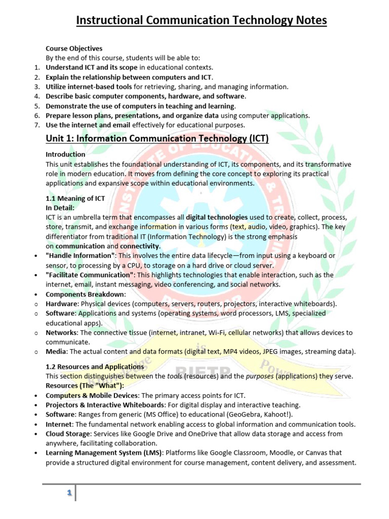 ICT in Education: Key Concepts and Uses | PDF | Computer Data Storage ...