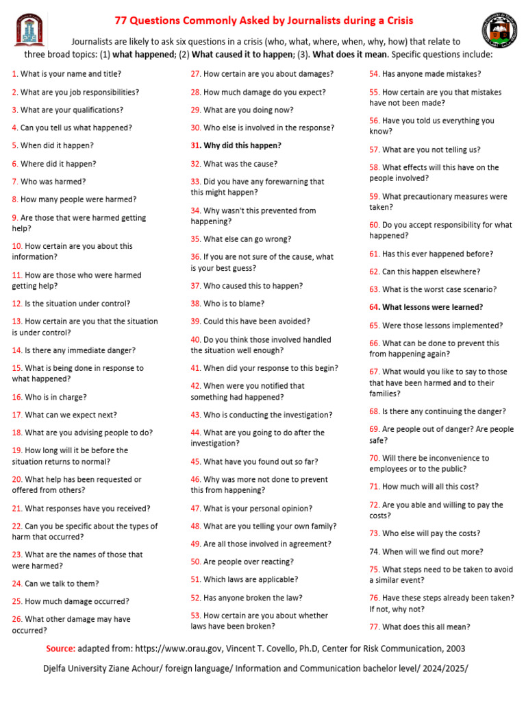 10 77 Questions in a Crisis | PDF