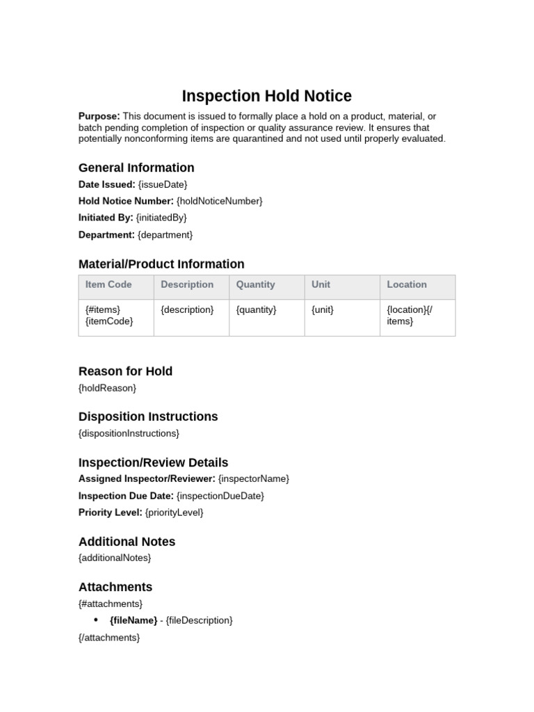 Inspection Hold Notice | PDF