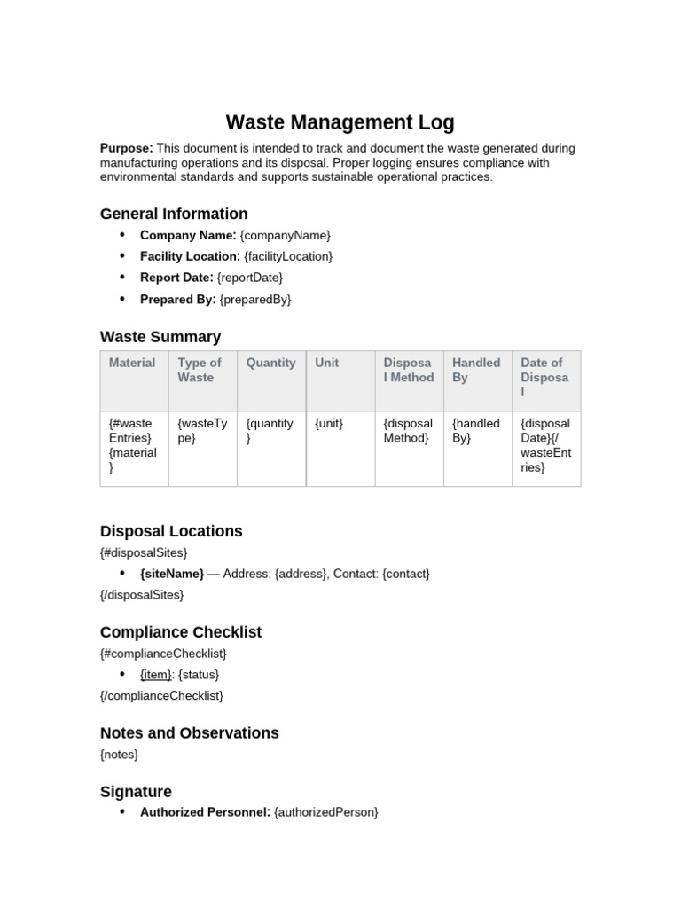 Waste Management Tracking Log | PDF