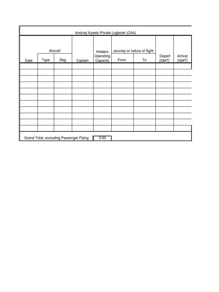 CAA Pilot Journey Logbook Template | PDF | Instrument Flight Rules ...