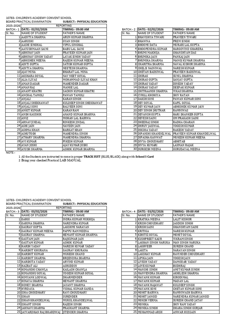 2025-2026 Physical Education Exam Schedule | PDF