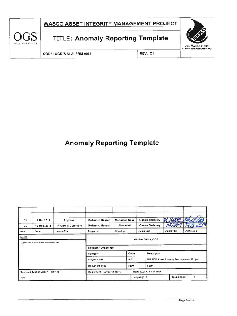 SCL-1 of Anomaly Reporting Template | PDF