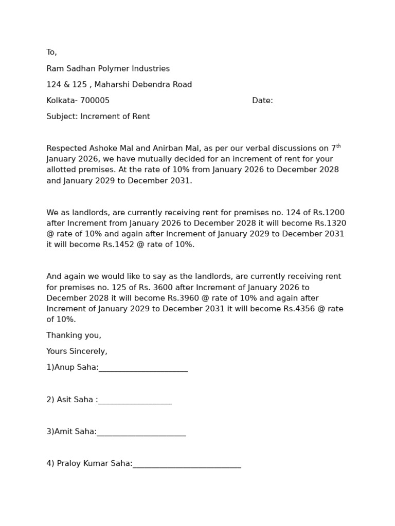 Rent Increment Agreement Notification | PDF