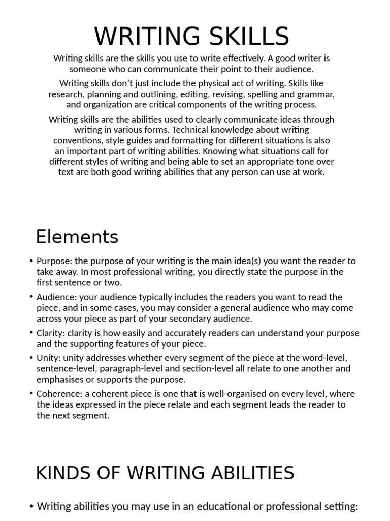 WRITING SKILLS | PDF | Reading Comprehension | Communication