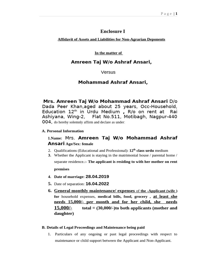 Affidavit of Assets for Non-Agrarian Deponents | PDF | Expense | Affidavit