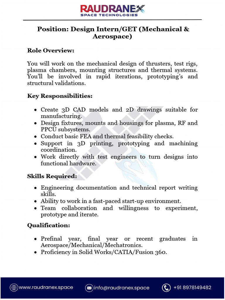 Mechanical Design Intern Position | PDF