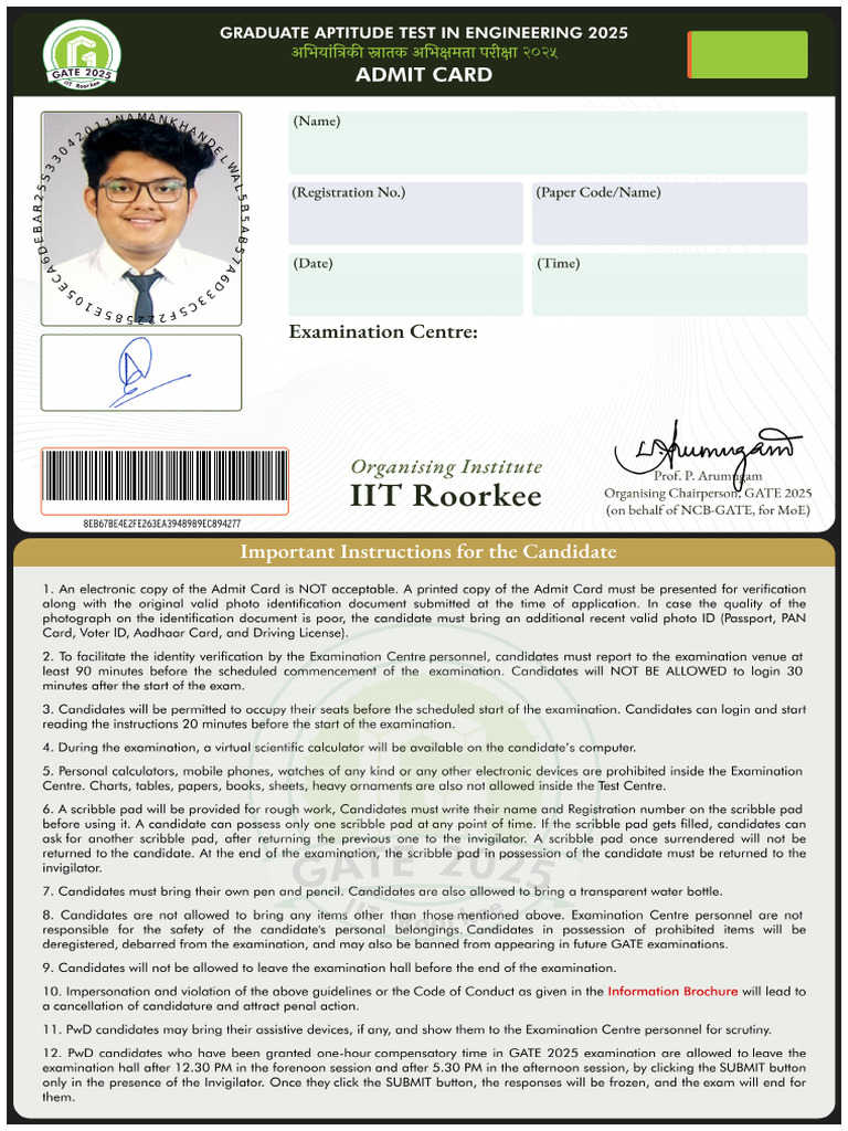 AR25S33042011_AdmitCard | PDF