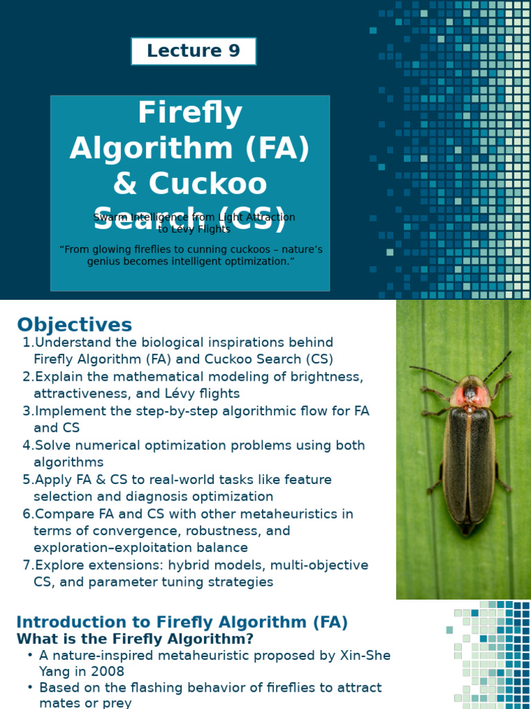 Firefly and Cuckoo Search Algorithms Explained | PDF | Support Vector ...