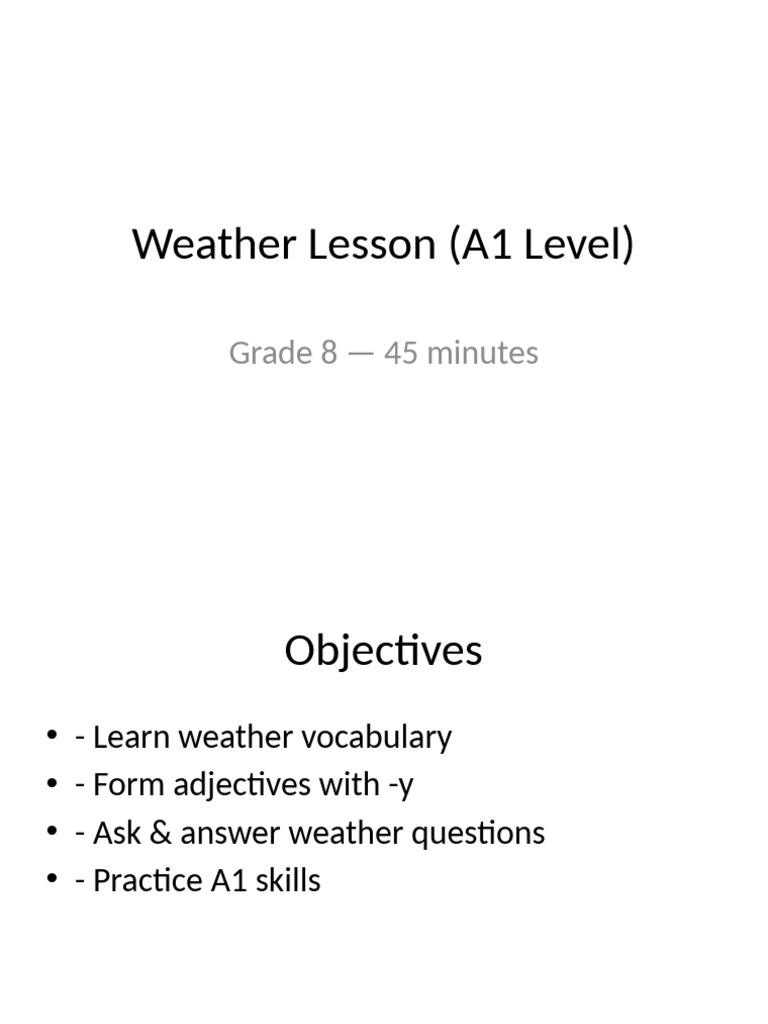 A1 Weather Vocabulary Lesson Plan | PDF