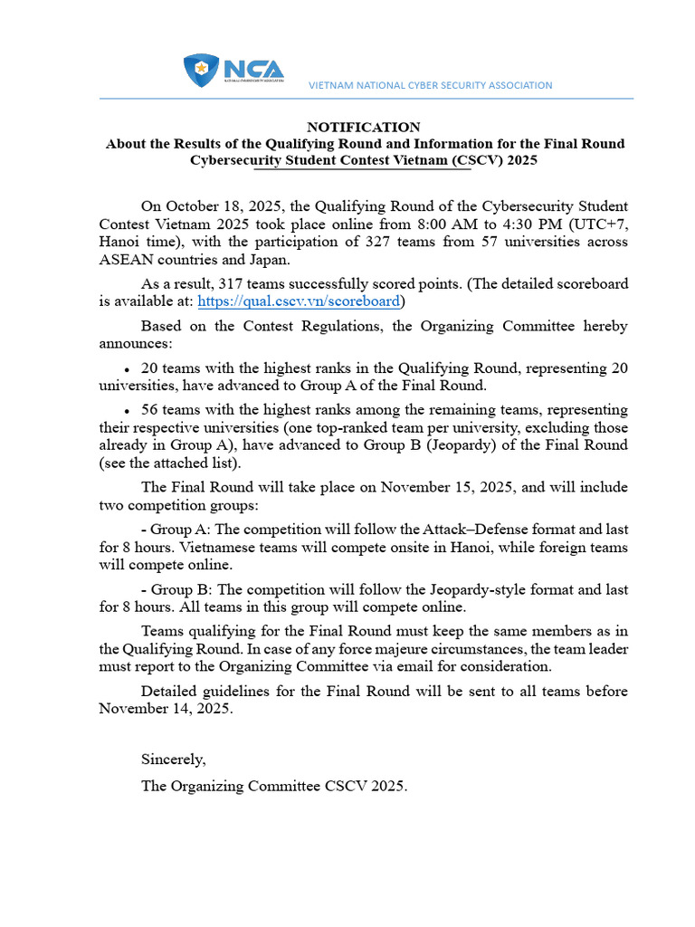 CSCV 2025 Contest Results & Finals Info | PDF | Computing | Security ...
