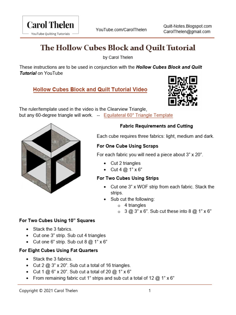Hollow Cubes Block and Quilt Tutorial 2 | PDF | Geometric Shapes ...