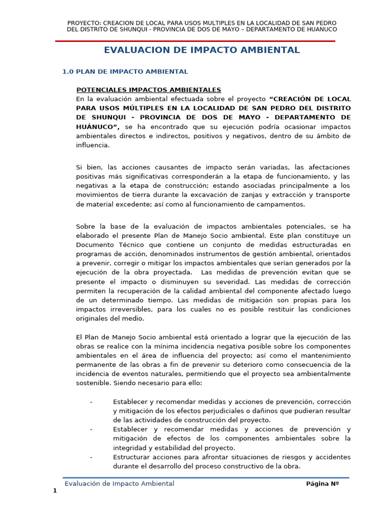 Impacto Ambiental en Proyecto San Pedro | PDF | Evaluación de impacto ...