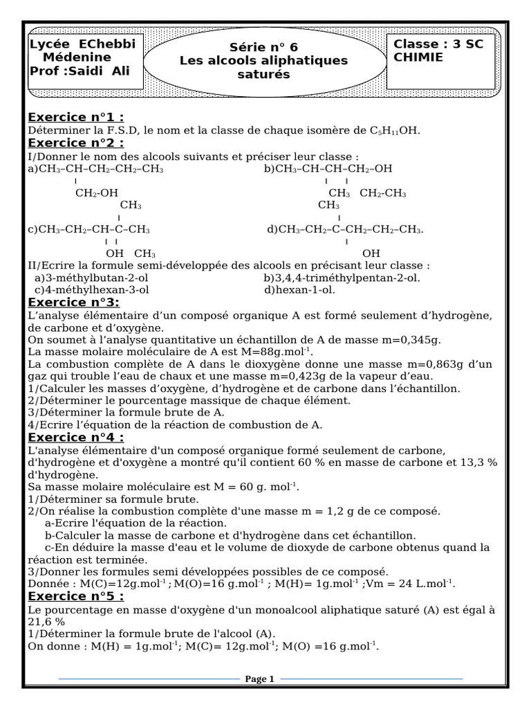 Isomères et propriétés des alcools C5H11OH | PDF | Réaction d ...