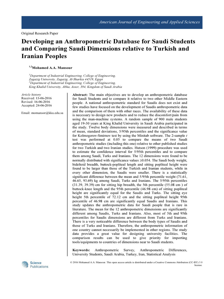 Saudi Students Anthropometric Study | PDF | Anthropometry | Percentile