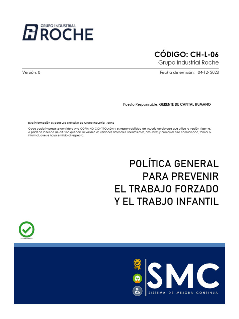 Política para Prevenir El Trabajo Forzado y La Explotación Infantil ...