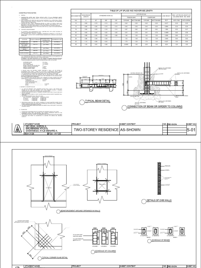 Construction Notes for Two-Storey Residence | PDF | Concrete | Building ...