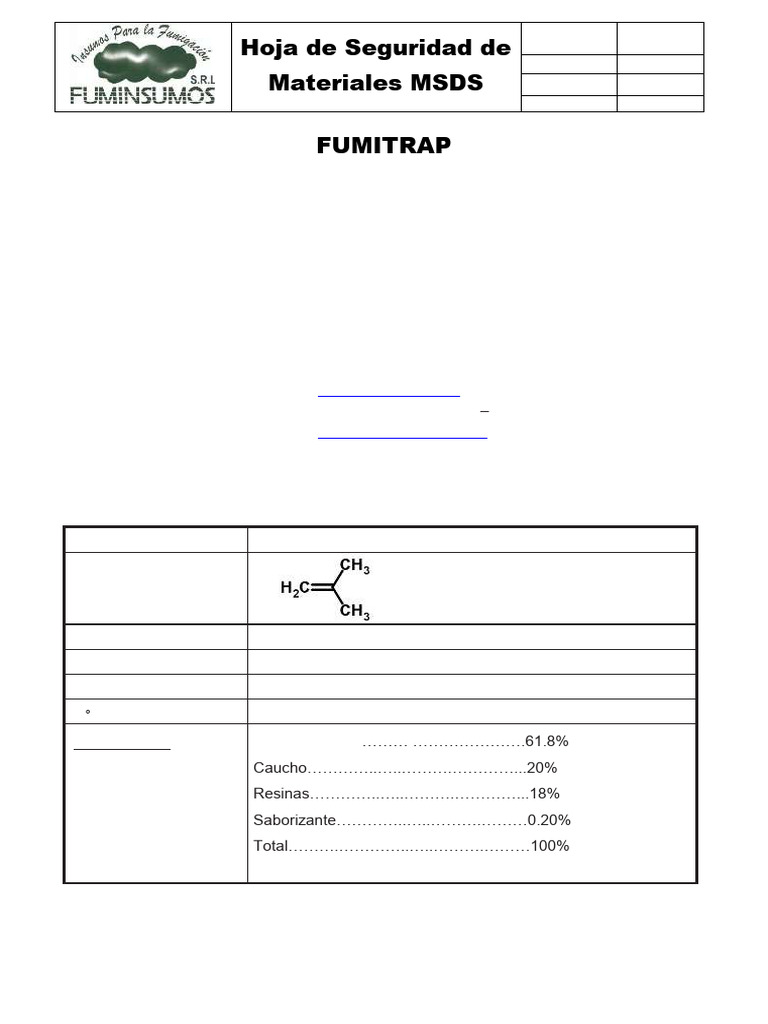 Hoja de Seguridad FUMITRAP MSDS | PDF | Agua | Materiales