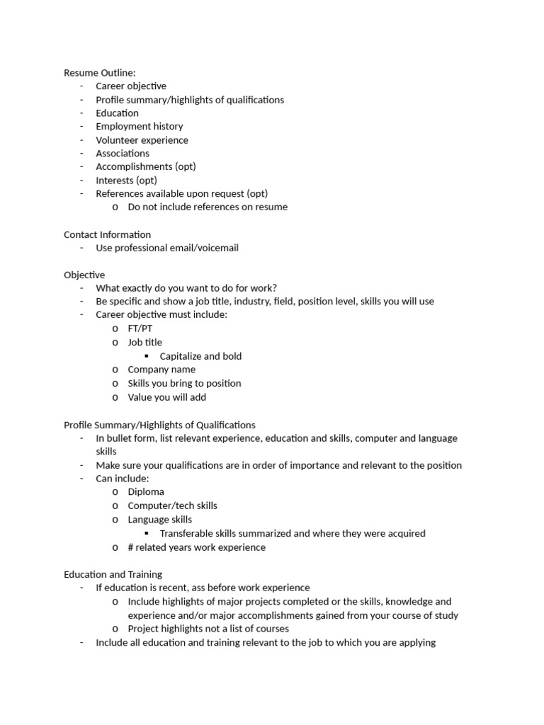 Essential Resume Outline Guide | PDF | Résumé | Linguistics