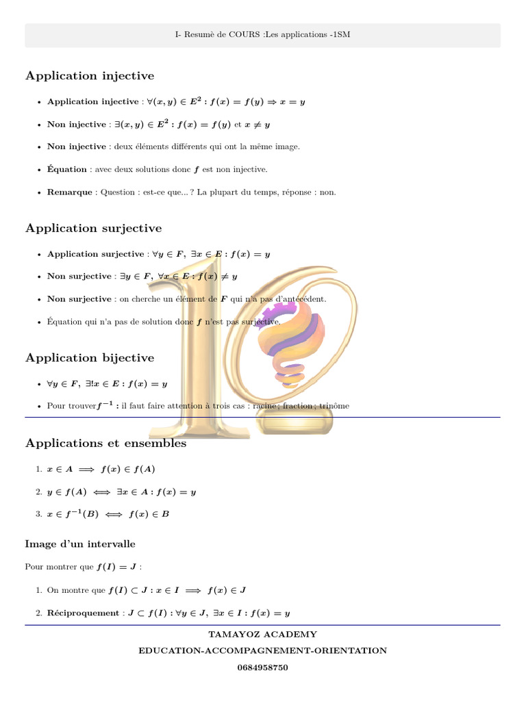 Applications mathématiques : injectivité, surjectivité, bijectivité ...