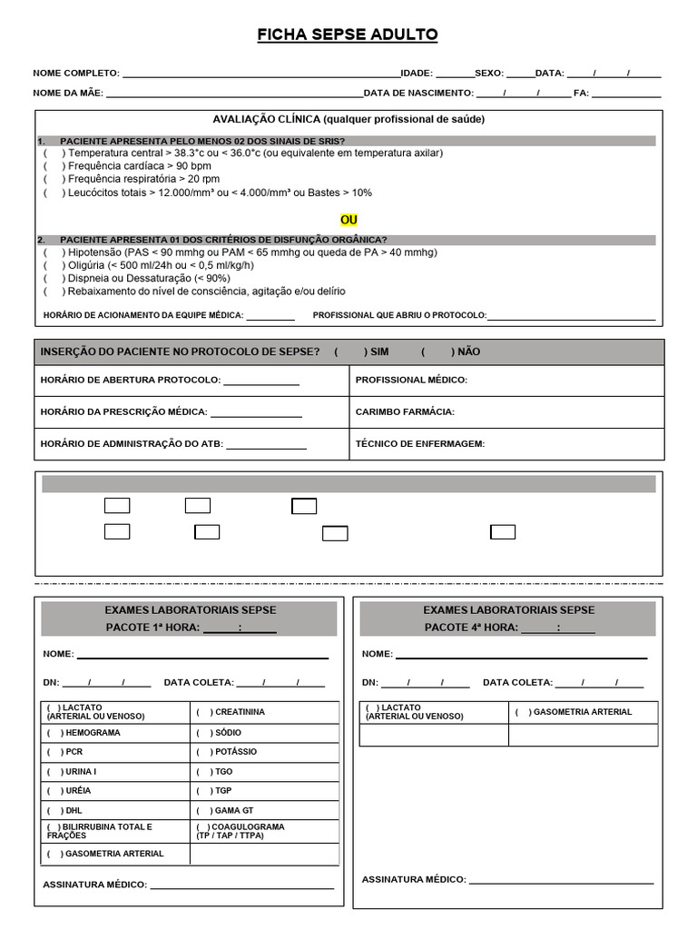 Ficha de Sepse Adulto | PDF | Sepse | Especialidades médicas