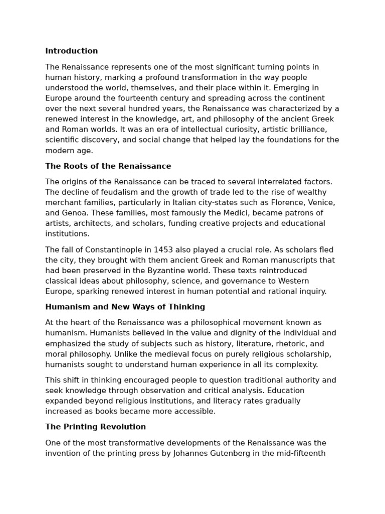 The Renaissance: A Transformative Era | PDF | Renaissance | Humanism