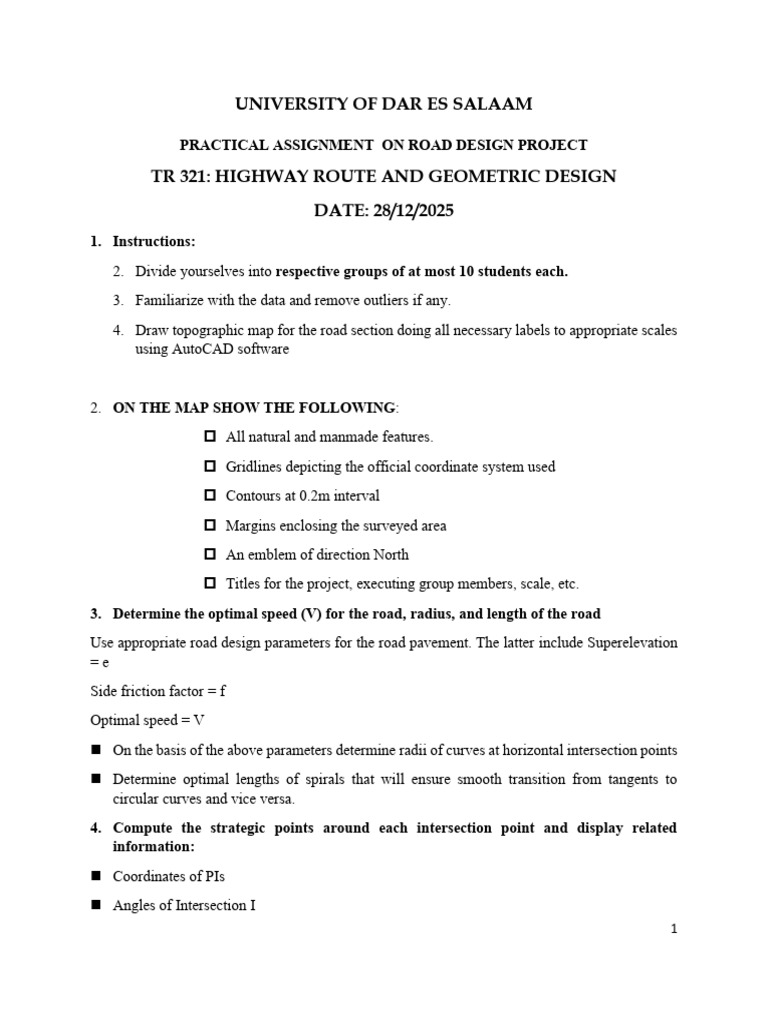 Road Design Project Assignment Guide | PDF | Topography | Road
