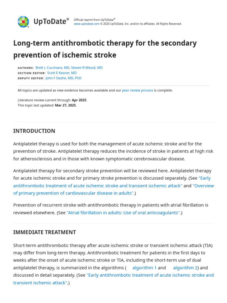Long-Term Antithrombotic Therapy for Stroke | PDF | Stroke | Aspirin
